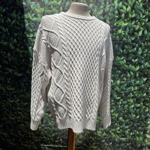 Miou Muse Chunky Cable Knit Fisherman Sweater Cream Crewneck Women's Small